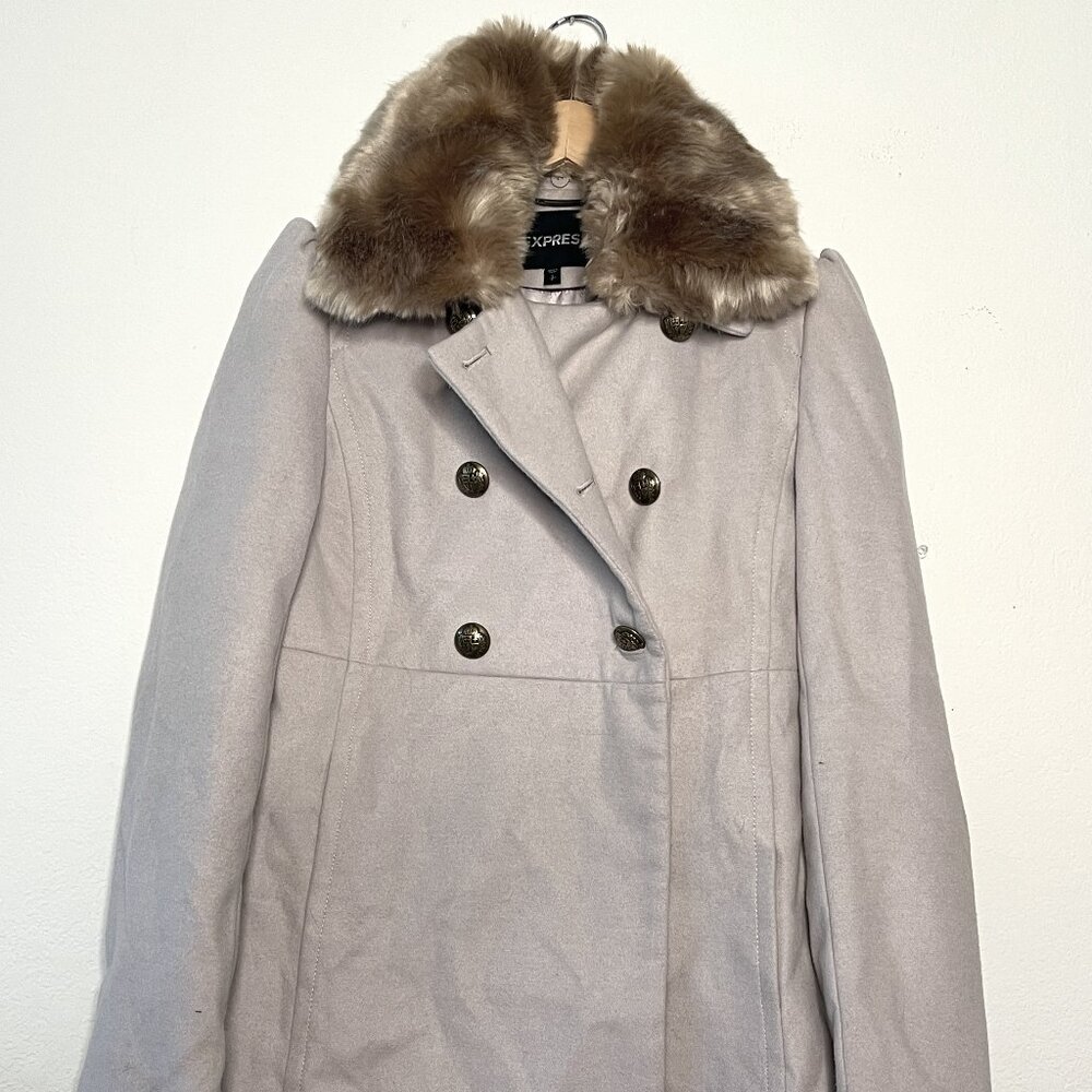 Express Faux Fur Collar Winter Trench Coat Size Small Hidden Pockets